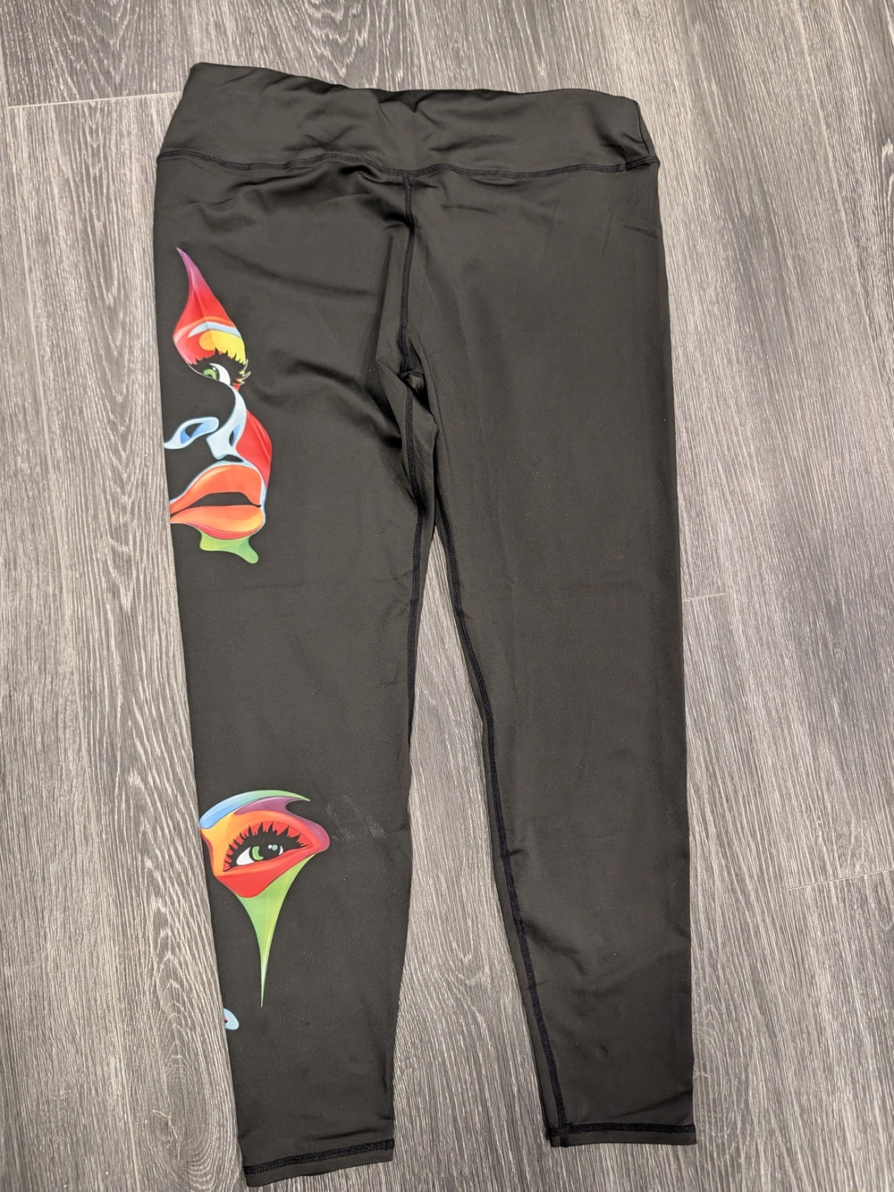 SHEIN Black Leggings with Multicolor Graphic Face Accents